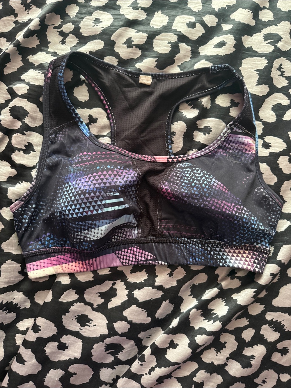 Fila Black Racerback Sports Bra with Pink & Blue Gradient Accents